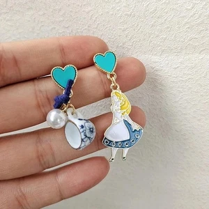 Lindos pendientes colgantes de perlas corazón azul princesa Alicia de cuento de hadas regalo para niñas - Imagen 1 de 24