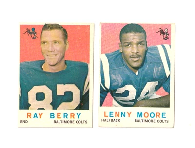 1959 Topps Football Lenny Moore #100 & Ray Berry #55 Baltimore Colts Ex+ - Image 1 of 2