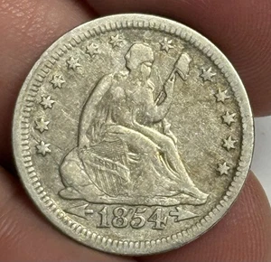 VG 1854-P Seated Liberty Quarter (cleaned) U.S. 25c Silver Type Coin - Picture 1 of 2