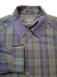 Brooks Brothers 346 Black Watch Tartan Jacket L Snap Front Corduroy Collar Plaid - Picture 1 of 14