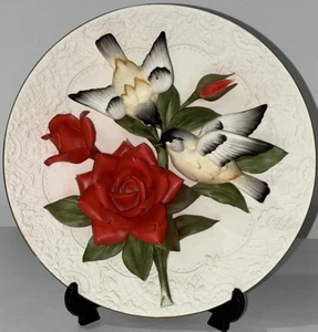 Franklin Mint Capodimonte Chickadees & Roses Plate Italy Ltd Ed Bisque Porcelain - Picture 1 of 9