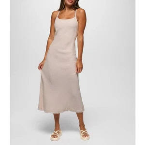 Prana Hideaways Kleid Damen S Mandel Bio Baumwolle Fransen Saum Resort-Wear - Bild 1 von 9