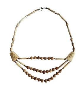 nECKLACE CARVED GRADUATED MULTI-STRAND PRIMITIVE BOHO VINTAGE JEWELRY neocurio - Picture 1 of 8