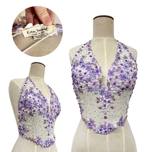 Vintage Y2K Ema Savahl handbemalt lila Blumen Paris Hilton Neckholder Top - Bild 1 von 7