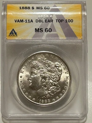 1888 P Morgan Silver Dollar ANACS MS60 VAM-11A Top 100 Ear/Clash - Image 1 of 4