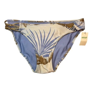 Aerie XS Bikinihose Palmblattmuster goldene Träger blau hellbraun neu mit Etikett - Bild 1 von 3