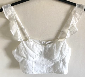 New Quiz White Chiffon Frilled Strappy Crop Top Size UK 10 - Picture 1 of 7