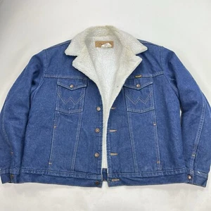 Vintage Wrangler Made USA Sherpa Lined Denim Trucker Jacket LARGE RANCH Western - Picture 1 of 13