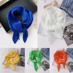 Women Square Scarf Satin Pleated Head Neck Small Scarves Headscarf Neckerchief & - Picture 1 of 23