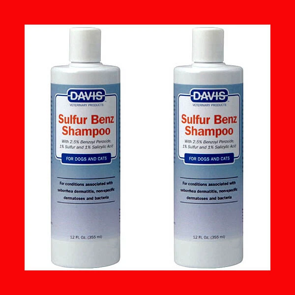 Lot of 2 Davis Sulfur Benz Shampoo 12 oz Benzoyl Peroxide Bac Sebor Dual Formula