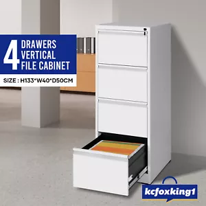 File Cabinet Steel Office Furniture Storage White Locking Unit 4 Drawer - Picture 1 of 9