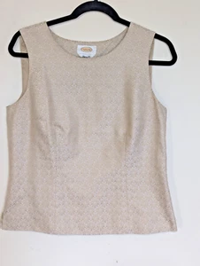 Talbots Pure Silk Tank Size 8 Beige White Silk Jacquard Quiet Luxuary Neutral - Picture 1 of 9