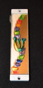 MIRRORED MEZUZAH CASE WITH SCROLL / 12 TRIBES JEWELED DESIGN -HOUSEWARMING GIFT! - Picture 1 of 4