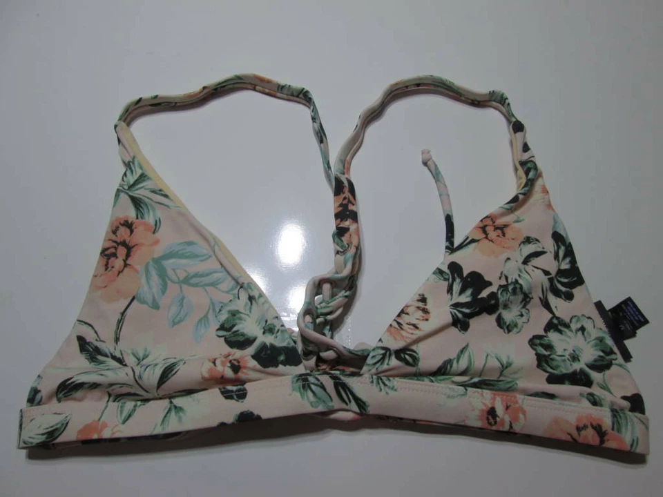 L.A. Hearts Womens Size M Bikini Top Beige Floral Racerback Adjustable Swimwear - Image 1 of 4