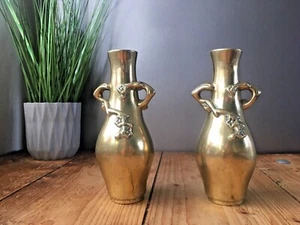 PAIR OF ANTIQUE JAPANESE MEIJI PERIOD BRASS BUD VASES FLORAL AESTHETIC MOVEMENT - Picture 1 of 10