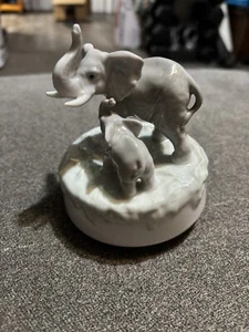 Otagiri Japan Hand Painted Born Free Elephant and Baby Porcelain Music Box - Picture 1 of 9