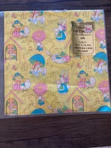Vintage Flourish Gift Wrap Pastel Animals With Babies Baby Shower Dog Cat Rabbit - Picture 1 of 4