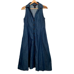 Signature by Robbie Bee Dress Petite 10P Blue Chambray Sleeveless Button Up Jean - Picture 1 of 12