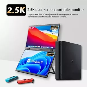 2.5K Dual Screen Folding Monitor 15.6" Dual Portable Display Laptop Monitor - Picture 1 of 14