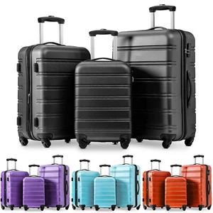 Set of 3 Large Cabin Suitcase Hard Shell Travel Trolley Hand Luggage 20 24 28 " - Picture 1 of 71