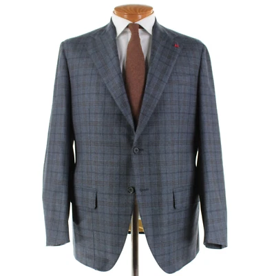 Isaia NWT 100% Wool Two Piece Suit Size 54R (44R US) In Blue w/ Brown Plaid - Image 1 of 4