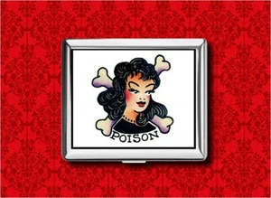 VENENO VIEJA ESCUELA TATUAJE PINUP NIÑA VINTAGE METAL BILLETERA TARJETA IDENTIFICACIÓN CIGARRILLO IPOD  - Imagen 1 de 5
