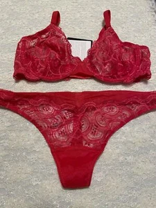 La Perla Studio Baroque 32C S Full Coverage Bra Thong Set Coral Lace - Picture 1 of 2