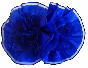 Hairbow Womens Blue Satin Flowers Barrette Silver Hair Fashions Accessories 5"