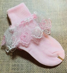 Baby Toddler Girl Pink Heart Lace Socks Shoe Size 4 5 6 - Picture 1 of 1