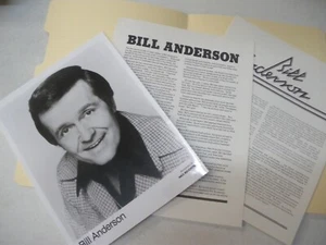 Bill Anderson 3 pc. Vintage Press Kit Photo w/ Bios 1979 - Picture 1 of 2