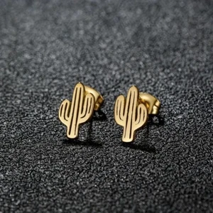 Kaktus Ohrstecker goldfarben Edelstahl Western Desert minimalistisch - Bild 1 von 1