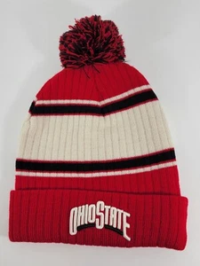 OSU Ohio State Buckeyes Winter Knit Beanie - NCAA Football Red White Hat W/ Pom - Picture 1 of 3