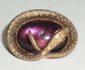 Antik Vintage Trauer Brosche Messing Schlange Schlange Amethyst Glas Brosche Anstecknadel - Bild 1 von 9