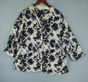 Alexandra Bartlett Gr. 3x beige schwarz geblümt Leinen 3/4 Arm Knopfleiste Tunika - Bild 1 von 7