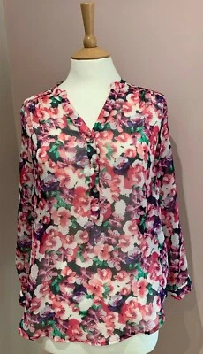 M&Co Petite Sheer Chiffon Casual Work Business Floral Top Size 10 - Image 1 of 4