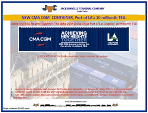 JTC N Maßstab 405350 CMA CGM 40' Port of LA 10 Millionst. TEU eine pro Packung Neu! - Bild 1 von 8