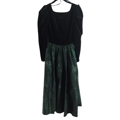 Vtg Laura Ashley Size 6 Velvet/ Taffeta Black/Green Long Dress Party Prom - Image 1 of 4