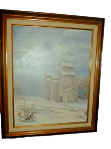 ALDEN Canvas Oil ON BOARD Painting 1977 "Waiting" Framed Winter Scene 15x19"