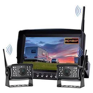 2xDual 1080P Digital Wireless Backup Camera 9"DVR Monitor FHD For Trailer RV Bus - Picture 1 of 17