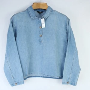 NWT J. CREW CHAMBRAY POPOVER SHIRT IN BLUE DENIM COTTON MEDIUM SP24 BY724 - Picture 1 of 8