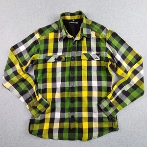 Quicksilver Shirt Mens Medium Green Yellow Check Plaid Cotton Casual Surfwear - Picture 1 of 15