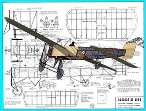 R&N Model Airplane Plans (FF): Bleriot XI 1/12 Scale 26" Wingspan - Picture 1 of 4