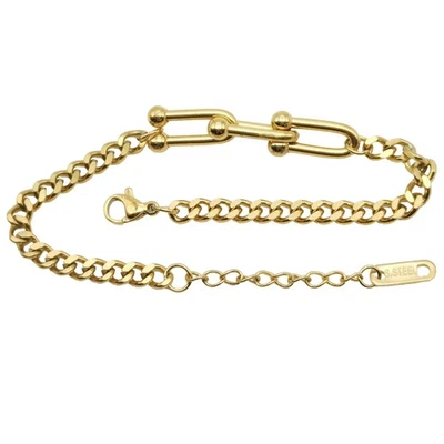 Brazalete de cadena plana de 7/8" con herradura plana de 7" sin níquel relleno de oro de 18 quilates para mujer Foto 1 de 2