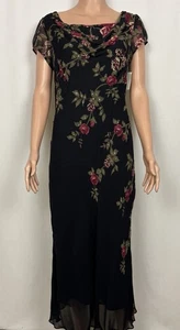 Y2K Majick Size S/P Rose Print Beaded Cowl Neck Sheer Overlay Maxi Dress - Picture 1 of 10