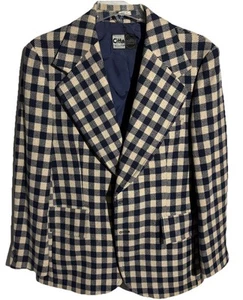 1970's CITTA 2000 Sz M Black And White Plaid Wool Blazer VTG - Picture 1 of 11