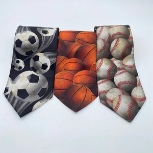 Vintage Ralph Marlin Sports Necktie Bundle 3 - Soccer, Basketball, Baseball Ties - Picture 1 of 9