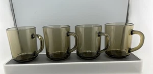 4 Arcoroc Brown Smoked Glass Coffee Mugs Arc Arcoroc France - Picture 1 of 6