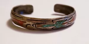 Vintage Old Pawn Sterling Silver & Turquoise Women's Cuff Bracelet 925 7in - Picture 1 of 7