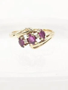 10K Solid Yellow Gold Marquise Natural Ruby & Diamond Bypass Over-Under Ring S-7 - Picture 1 of 9