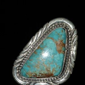 Size 7.5 Navajo Fox Turquoise & Sterling Silver Ring Signed by Elouise Kee - Picture 1 of 12